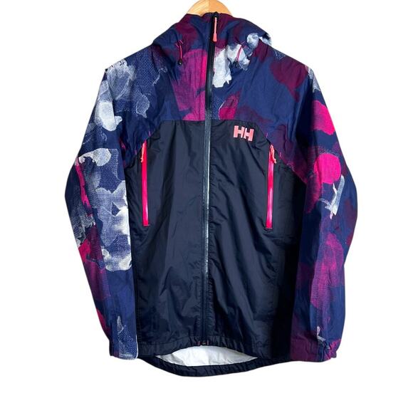 HELLY HANSEN On Route Shelter Jacket in Blue & Pink Pattern Outdoor Shell W's XS - Picture 2 of 11